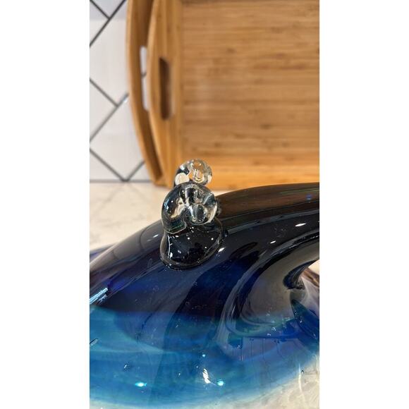 Vintage CORNUCOPIA cobalt Blue Hand Blown glass Unbranded mid century vase - Picture 7 of 10